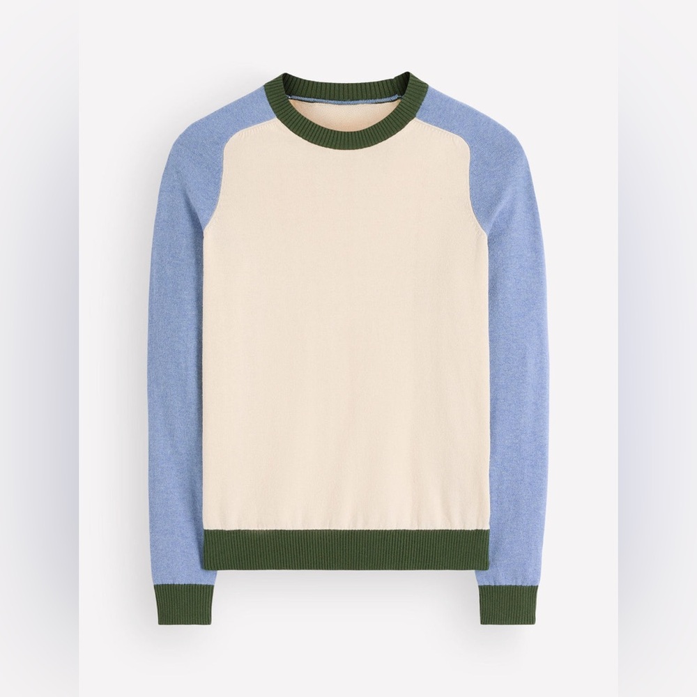 NWT Boden Meg Raglan Sleeve Sweater in Ivory, Blue and Green - Picture 5 of 10